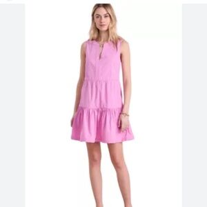 Vineyard Vines Harbor Tiered Dress Pink Performance seersucker fabric sz large